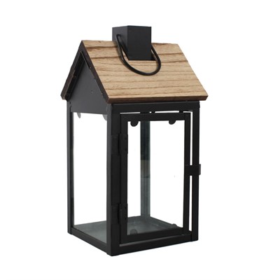 LANTERNA CASETTA LEGNO METALLO 14X14H32 MADE IN CHINA