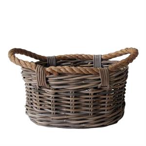 CESTO OVALE GIUNCO GRIGIO MANICI CORDA  38X25H20 MADE INDONESIA