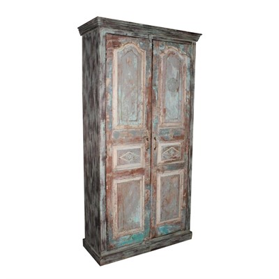 ARMADIO TEAK AZURRO ANTICATO 2A 110X45H217 MADE IN INDIA