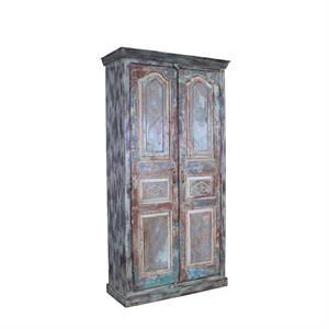 ARMADIO TEAK AZURRO ANTICATO 2A 110X45H217 MADE IN INDIA