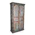ARMADIO TEAK AZURRO ANTICATO 2A 110X45H217 MADE IN INDIA