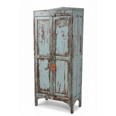 ARMADIO TEAK AZURRO ANTICATO 2A 67X34H154 MADE IN INDIA
