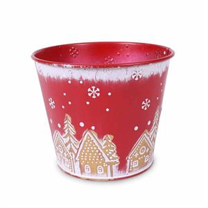 Portavaso in metallo rosso - Paesaggio Natale - Ø13H11