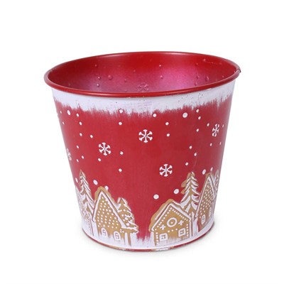 Portavaso in metallo rosso - Paesaggio Natale - Ø15H13