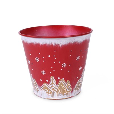 Portavaso in metallo rosso - Paesaggio Natale - Ø17H15