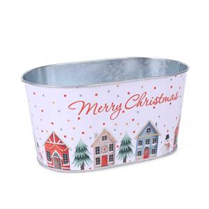 Portavaso in metallo ovale bianco - Merry Christmas - 22X14H11