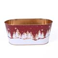 Portavaso in metallo ovale rosso - Abeti Natale - 26X14H12