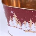 Portavaso in metallo ovale rosso - Abeti Natale - 26X14H12