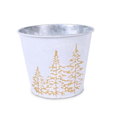 Portavaso in metallo silver e bianco -Abeti Oro- Ø13H11
