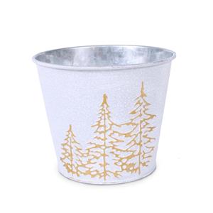 Portavaso in metallo silver e bianco -Abeti Oro- Ø13H11