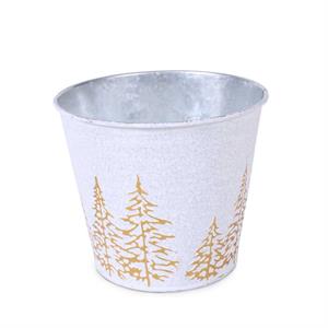 Portavaso in metallo silver e bianco -Abeti Oro- Ø15H13