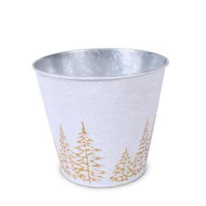 Portavaso in metallo silver e bianco -Abeti Oro- Ø17H15