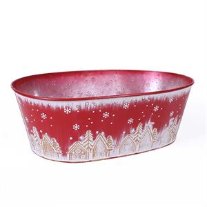 Vaschetta in metallo ovale rosso - Paesaggio Natale - 35x24H12