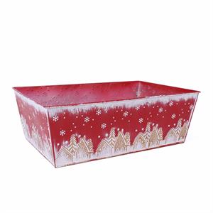 Vaschetta in metallo rett. rosso - Paesaggio Natale - 35X23H12