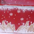 Vaschetta in metallo rett. rosso - Paesaggio Natale - 35X23H12