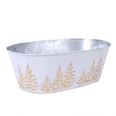 Vaschetta in metallo ovale silver e bianco -Abeti Oro- 35X24H12