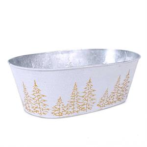 Vaschetta in metallo ovale silver e bianco -Abeti Oro- 35X24H12