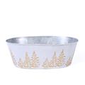 Vaschetta in metallo ovale silver e bianco -Abeti Oro- 35X24H12