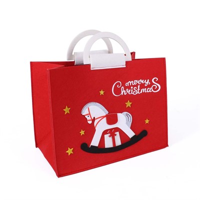 Borsa in panno rosso 2 man. -Cavallino Merry Christmas- 34X20H26