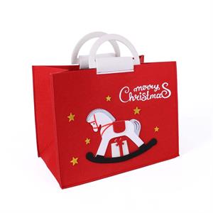 Borsa in panno rosso 2 man. -Cavallino Merry Christmas- 34X20H26