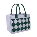 Borsa in feltro grigia con scacchi verdi 2 manici 34X20H26 cm