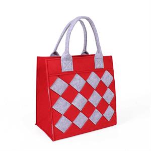Borsa in feltro rossa con scacchi grigi 2 manici 25x15h25 cm