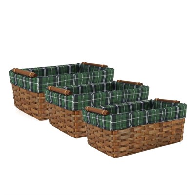 Vaschetta pioppo marrone fodera scozzese verde  42x26x17 S3