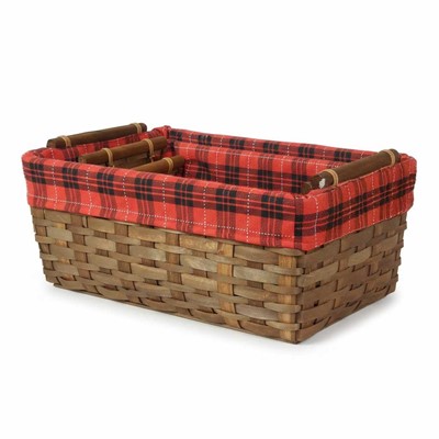 Vaschetta pioppo marrone fodera scozzese rossa 42x26x17 S3