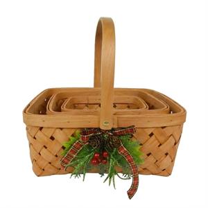 Cesto pioppo marrone manico pieghev.decoro natale 33x29h14 S3