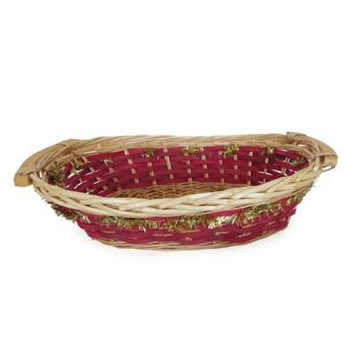 Cesto vimini ovale rosso filo oro 54/49x39X12