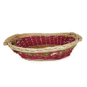 Cesto vimini ovale rosso filo oro 54/49x39X12