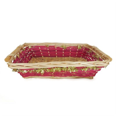 Cesto vimini rettangolare rosso filo oro   49/45X34X12