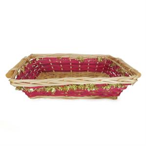 Cesto vimini rettangolare rosso filo oro   49/45X34X12