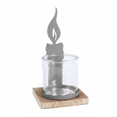 Portacandela metallo grigio candela + vetro 10X10X18