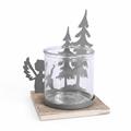 Portacandela metallo grigio alberi e angelo + vetro 13X13X18