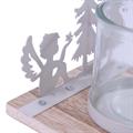 Portacandela metallo grigio alberi e angelo + vetro 13X13X18