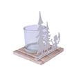 Portacandela metallo grigio alberi e angelo + vetro 13X13X18