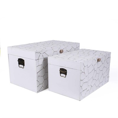 Baule in legno bianco effetto mosaico 60X35H33 S2 Made in China