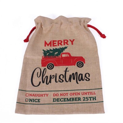 Sacco juta stampa Merry Christmas con lacci rosssi 56x38