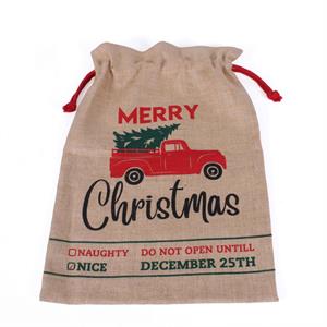Sacco juta stampa Merry Christmas con lacci rosssi 56x38