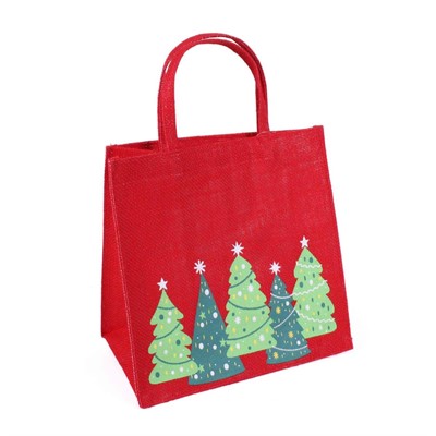 Borsina juta rossa stampa alberi verdi 25x15h25