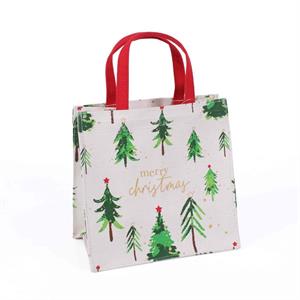Borsina canvas cotone manici rossi alberi e scritta oro 20x12h20