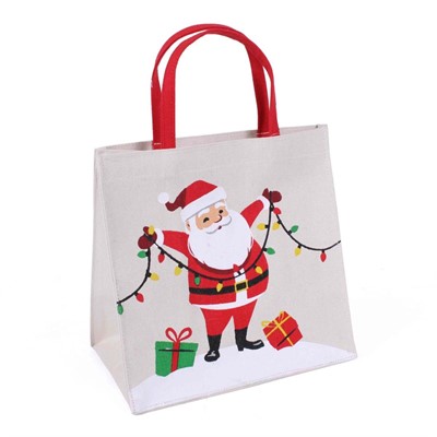 Borsina canvas cotone manici rosso babbo e pacchi 25x12h25