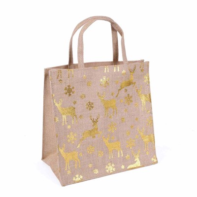 Borsina juta naturale stampa renne oro 25x15h25