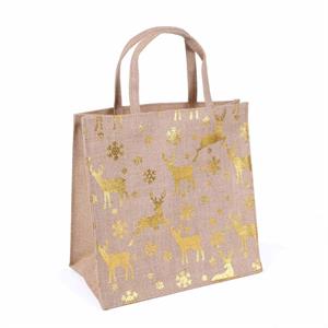 Borsina juta naturale stampa renne oro 25x15h25