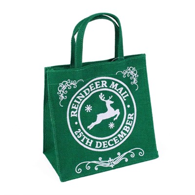 Borsina juta verde scritta Reindeer mail 15x12h15