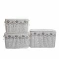 BAULE BAMBU' BIANCO FODERA FIORI GRIGI 65X40H42 SET TRE PEZZI 