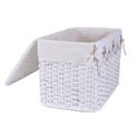 BAULE BAMBU' BIANCO FODERA FIORI GRIGI 65X40H42 SET TRE PEZZI 