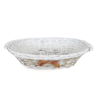 Cesto vimini ovale bianco nastro oro 54/49x39X12