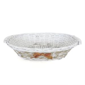 Cesto vimini ovale bianco nastro oro 54/49x39X12
